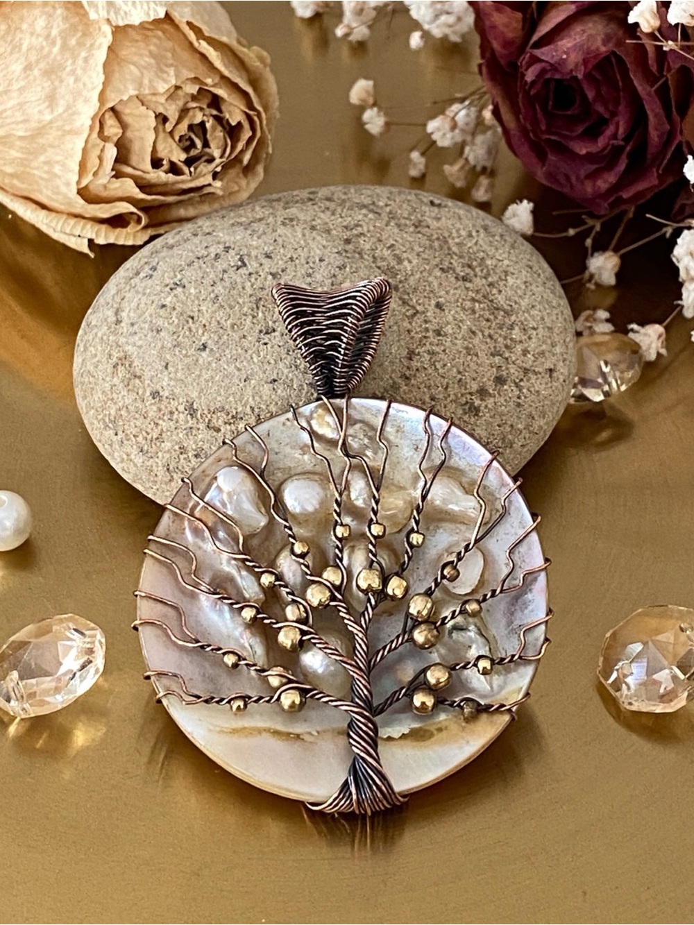 Large Biwa Pearl Wire Wrapped Tree Of Life Pendant - Picture 2 of 10